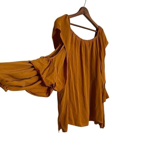 Kobi Halperin Ruffle Cold Shoulder Relaxed Fit 100% Silk Long Sleeve Blouse XL - Picture 1 of 6